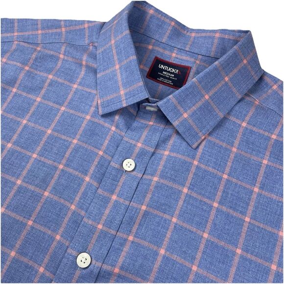 Untuckit Men’s Long Sleeve Button Up Blue Pink Check- M - Picture 3 of 9